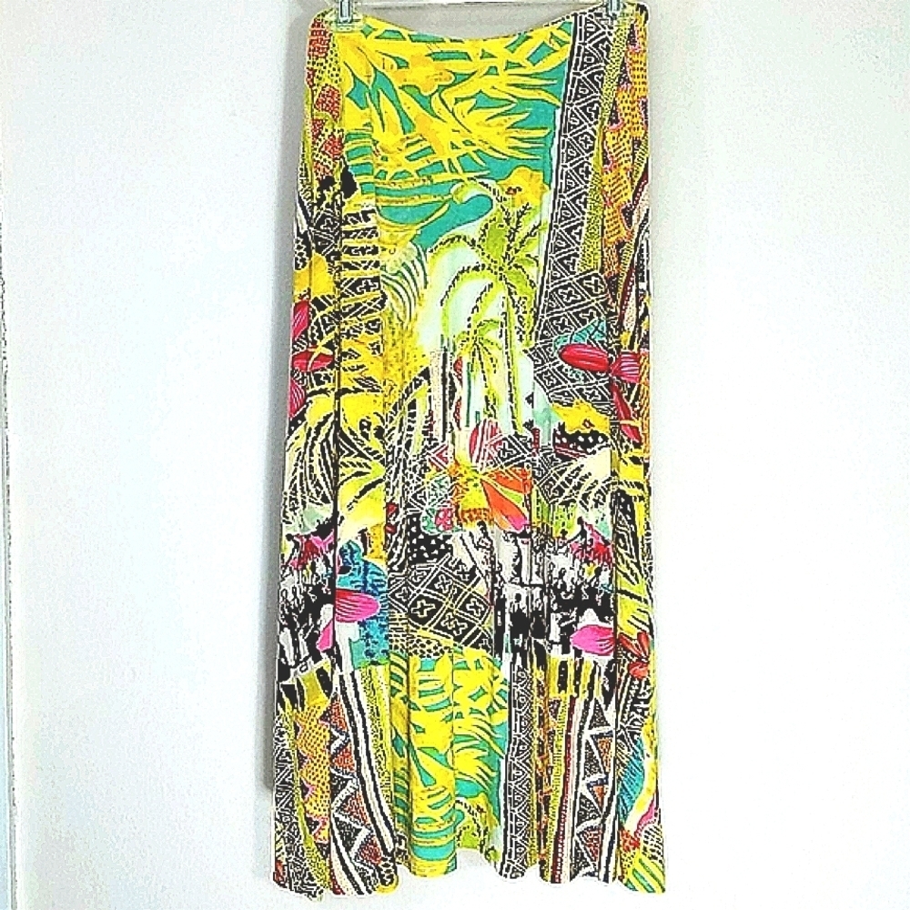 Sharon Young Skirt maxi stretch palm tree floral tropical print Beach Resortwear